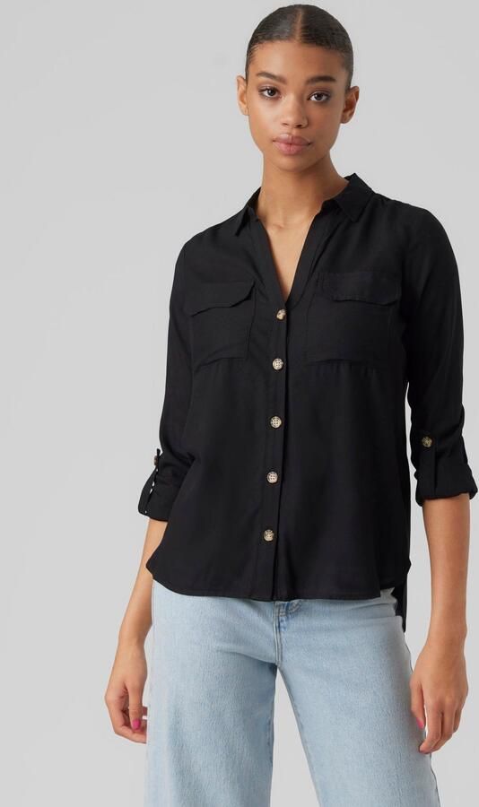 Vero Moda Overhemdblouse met opgestikte paspelzakken op de borst model 'BUMPY' - Foto 6