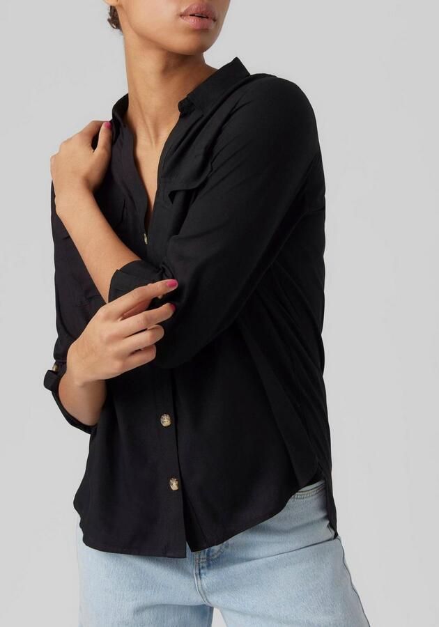 Vero Moda Overhemdblouse met opgestikte paspelzakken op de borst model 'BUMPY' - Foto 4