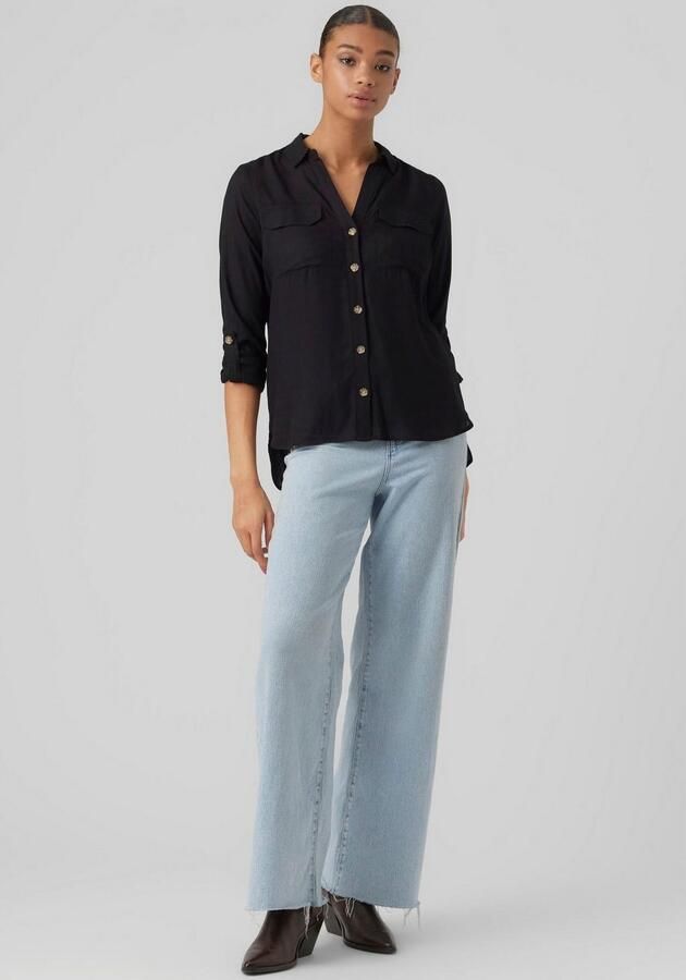 Vero Moda Overhemdblouse met opgestikte paspelzakken op de borst model 'BUMPY' - Foto 5