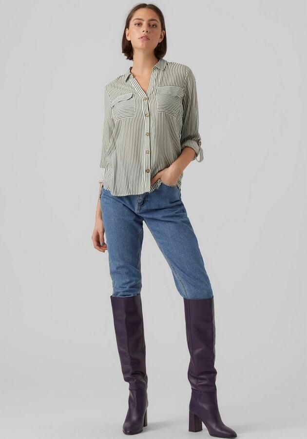 Vero Moda Overhemdblouse met opgestikte paspelzakken op de borst model 'BUMPY' - Foto 5