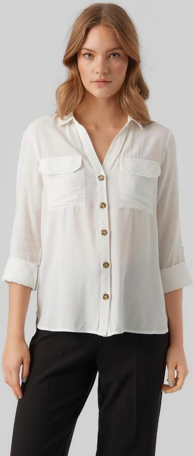Vero Moda Overhemdblouse met opgestikte paspelzakken op de borst model 'BUMPY' - Foto 8