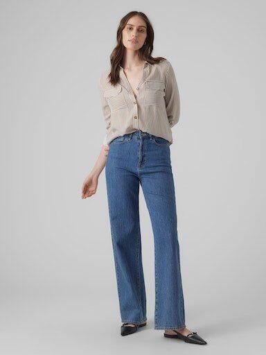 Vero Moda Overhemdblouse met opgestikte paspelzakken op de borst model 'BUMPY' - Foto 3