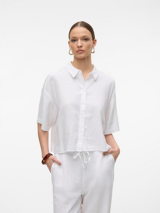 Vero Moda Regular fit overhemdblouse van een mix van linnen en viscose model 'LINN' - Foto 4