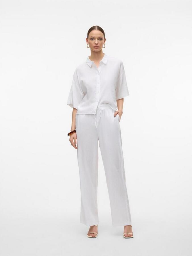 Vero Moda Regular fit overhemdblouse van een mix van linnen en viscose model 'LINN' - Foto 7