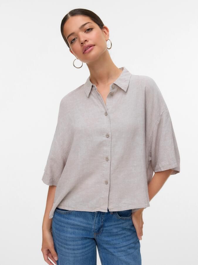 Vero Moda Regular fit overhemdblouse van een mix van linnen en viscose model 'LINN' - Foto 6