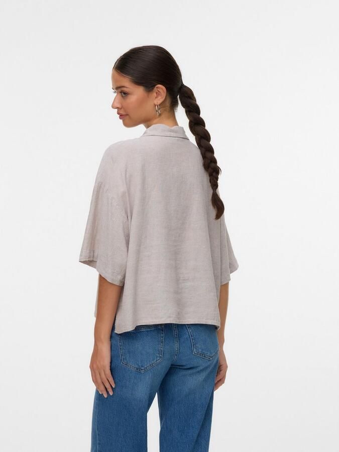 Vero Moda Regular fit overhemdblouse van een mix van linnen en viscose model 'LINN' - Foto 4