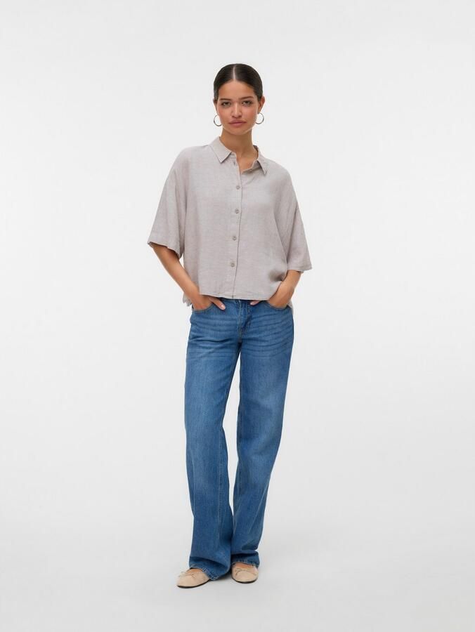 Vero Moda Regular fit overhemdblouse van een mix van linnen en viscose model 'LINN' - Foto 3