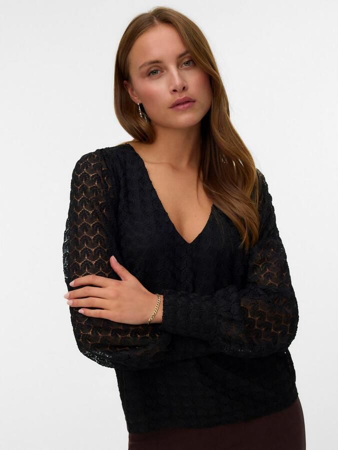 Vero Moda Shirt met lange mouwen VMBECCA LS V-NECK LACE TOP JRS NOOS - Foto 4