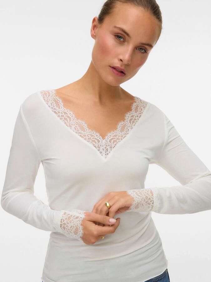 Vero Moda Shirt met lange mouwen VMSKYE LS V-NECK LACE TOP JRS NOOS - Foto 5