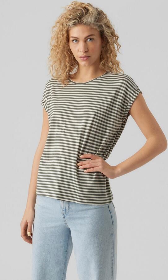 Vero Moda Shirt met ronde hals VMAVA PLAIN SS TOP STRIPE GA JRS NOOS