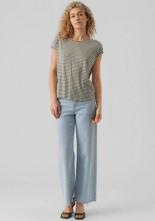 Vero Moda Shirt met ronde hals VMAVA PLAIN SS TOP STRIPE GA JRS NOOS - Foto 3