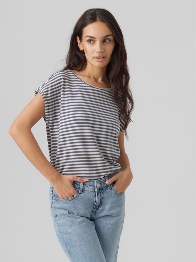 Vero Moda Shirt met ronde hals VMAVA PLAIN SS TOP STRIPE GA JRS NOOS - Foto 4