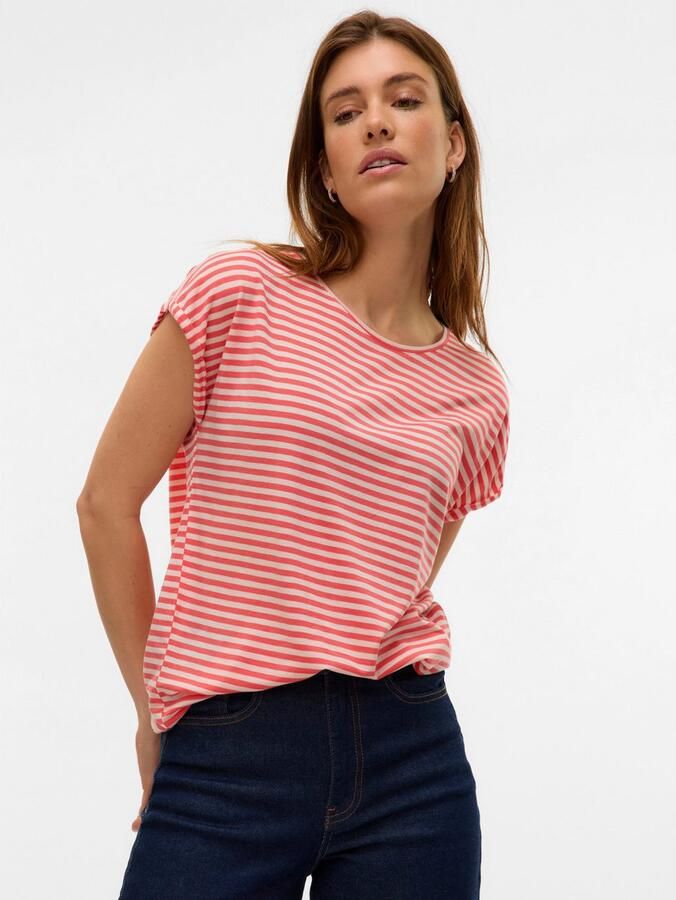 Vero Moda Shirt met ronde hals VMAVA PLAIN SS TOP STRIPE GA JRS NOOS - Foto 5