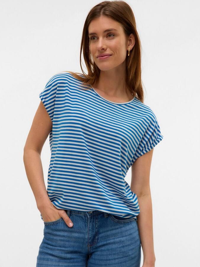 Vero Moda Shirt met ronde hals VMAVA PLAIN SS TOP STRIPE GA JRS NOOS - Foto 3