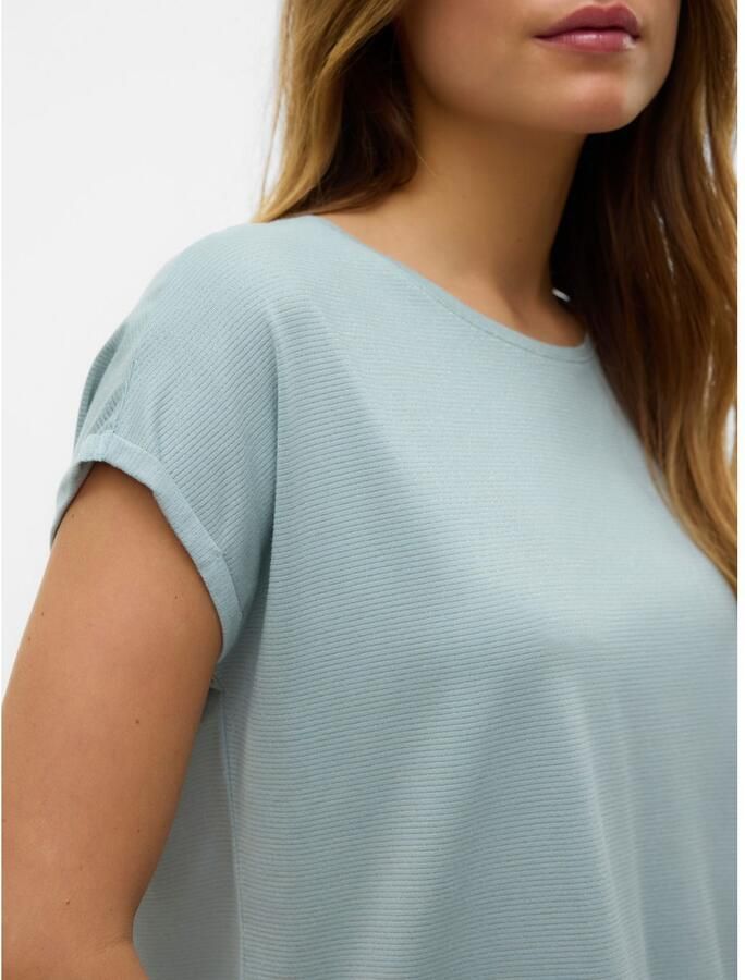 Vero Moda Shirt met ronde hals VMLAVA PLAIN SS TOP LUREX STRIPE - Foto 2