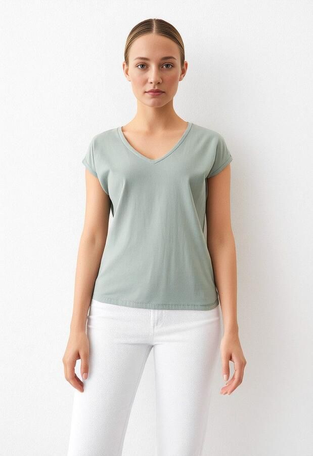 Vero Moda Shirt met V-hals VMFILLI SS V-NECK TEE GA NOOS in een materialenmix met tencel™ modal