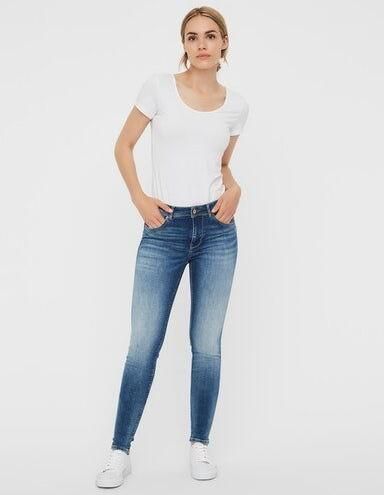 VERO MODA mid waist skinny jeans Lux met katoen VMLUX medium blue denim - Foto 5