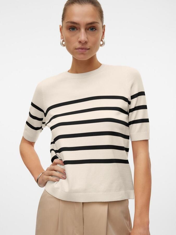 Vero Moda Trui met korte mouwen VMSABA PLAIN Feinstrickpullover in regular fit van onderhoudsvriendelijk materiaalmix met viscose (Damestrui ronde hals korte mouw zomertrui) - Foto 3