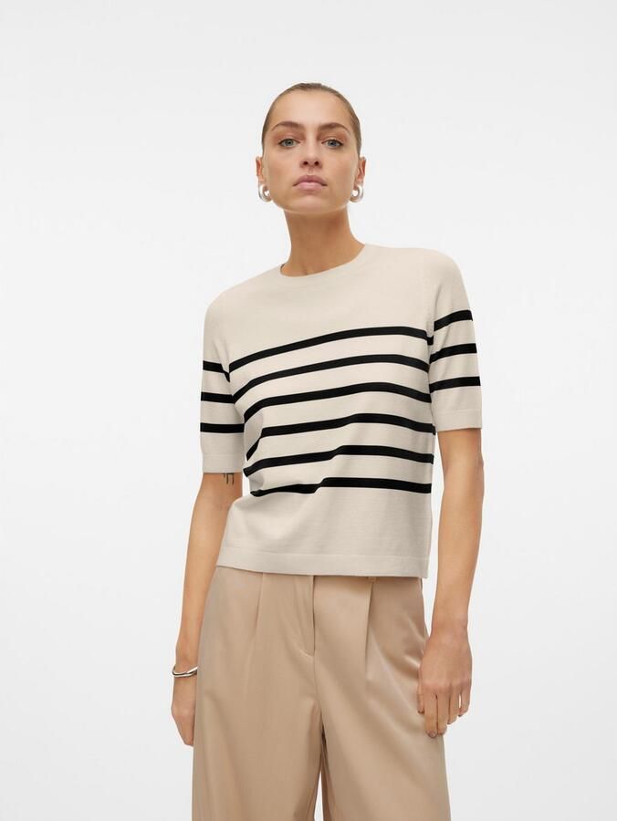 Vero Moda Trui met korte mouwen VMSABA PLAIN Feinstrickpullover in regular fit van onderhoudsvriendelijk materiaalmix met viscose (Damestrui ronde hals korte mouw zomertrui) - Foto 5