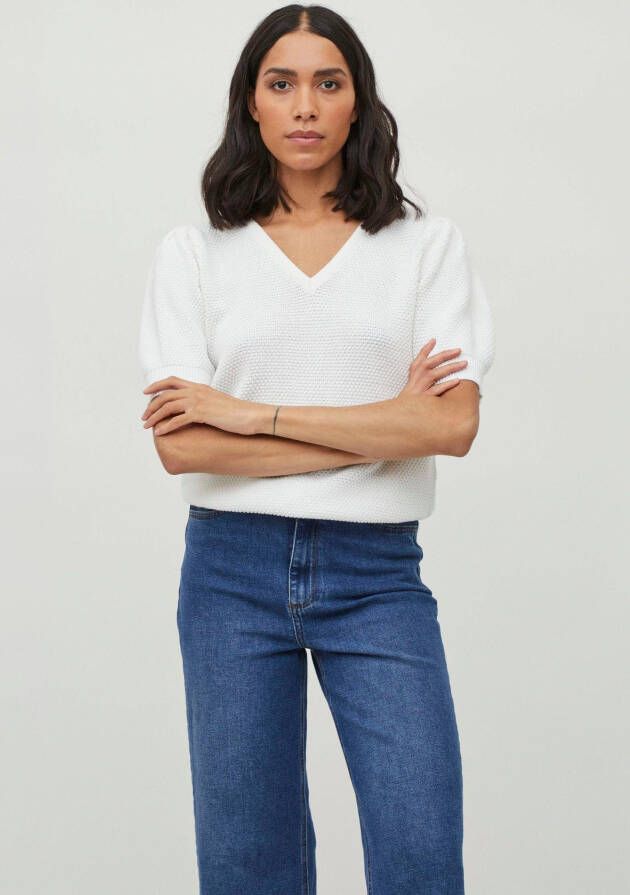 Vila Trui met korte mouwen VICHASSA V-NECK PUFF met korrelig breimotief