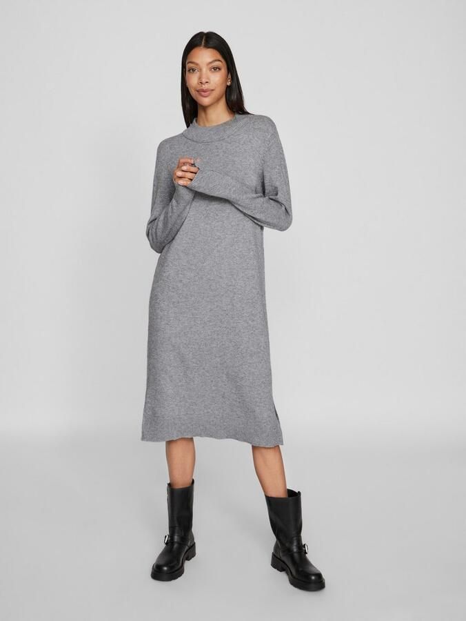 Vila Gebreide jurk VIRIL CREW NECK L S MIDI DRESS NOOS
