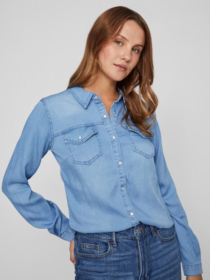 Vila Lichtblauwe Denim Overhemd Lange Mouwen Blue Dames - Foto 3
