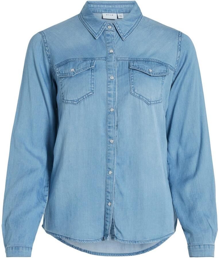 Vila Lichtblauwe Denim Overhemd Lange Mouwen Blue Dames