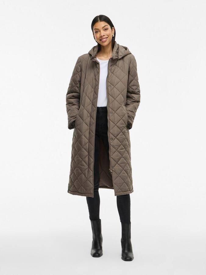 Vila Lange jas van imitatiebont VIKANTE QUILTED L S COAT NOOS