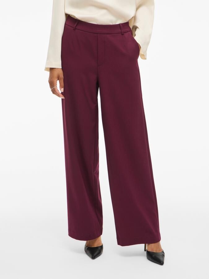 VILA wide leg high waist casual broek donkerrood - Foto 5