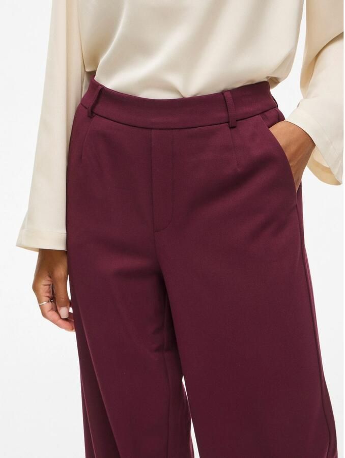 VILA wide leg high waist casual broek donkerrood