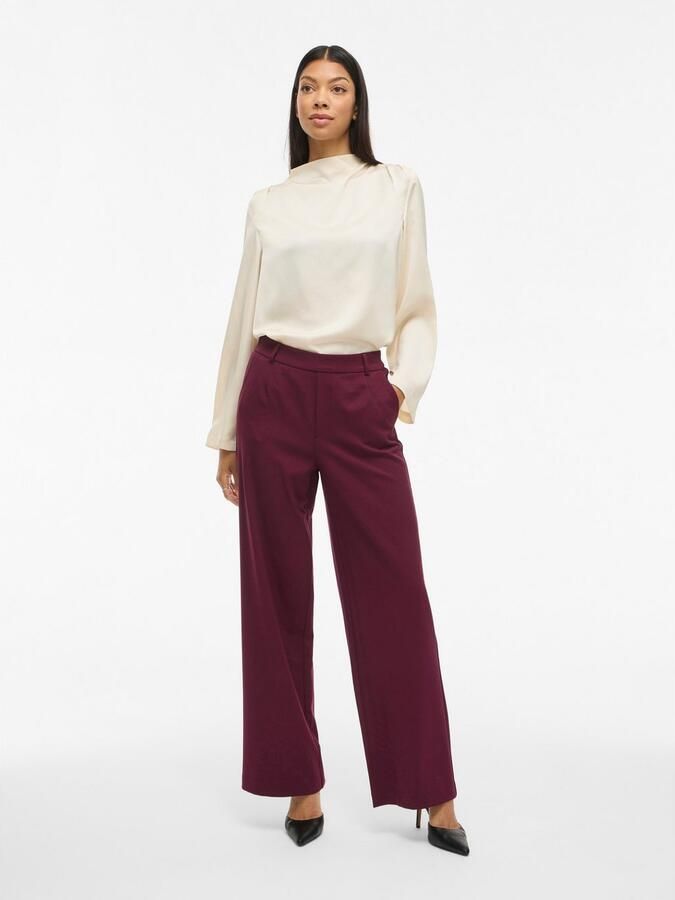 VILA wide leg high waist casual broek donkerrood - Foto 3