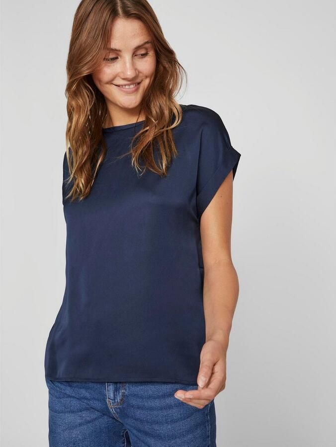 Vila Satin T-shirt met korte mouwen voor dames Blue Dames - Foto 5