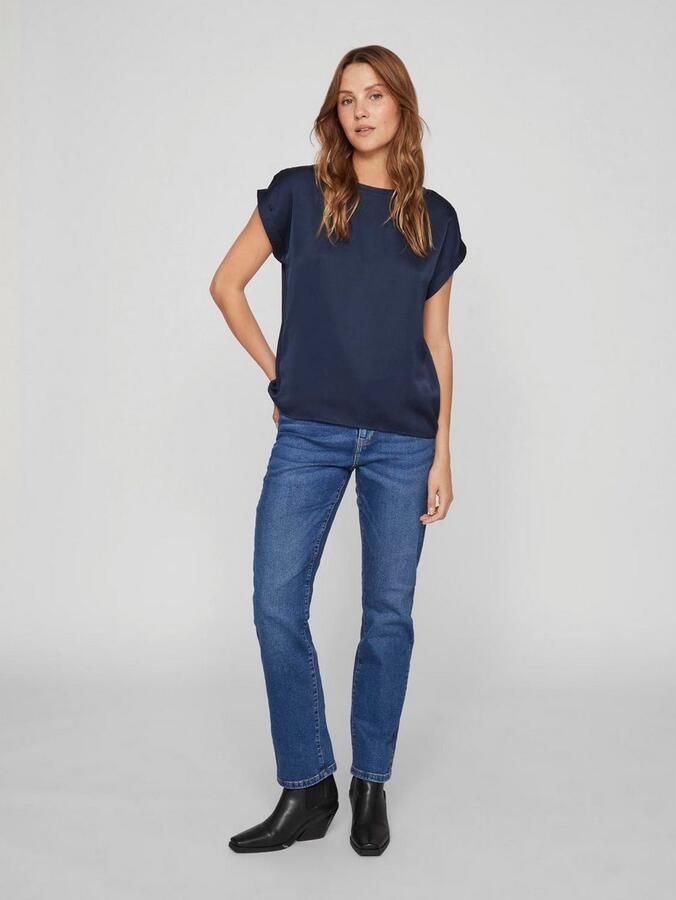 Vila Satin T-shirt met korte mouwen voor dames Blue Dames - Foto 7