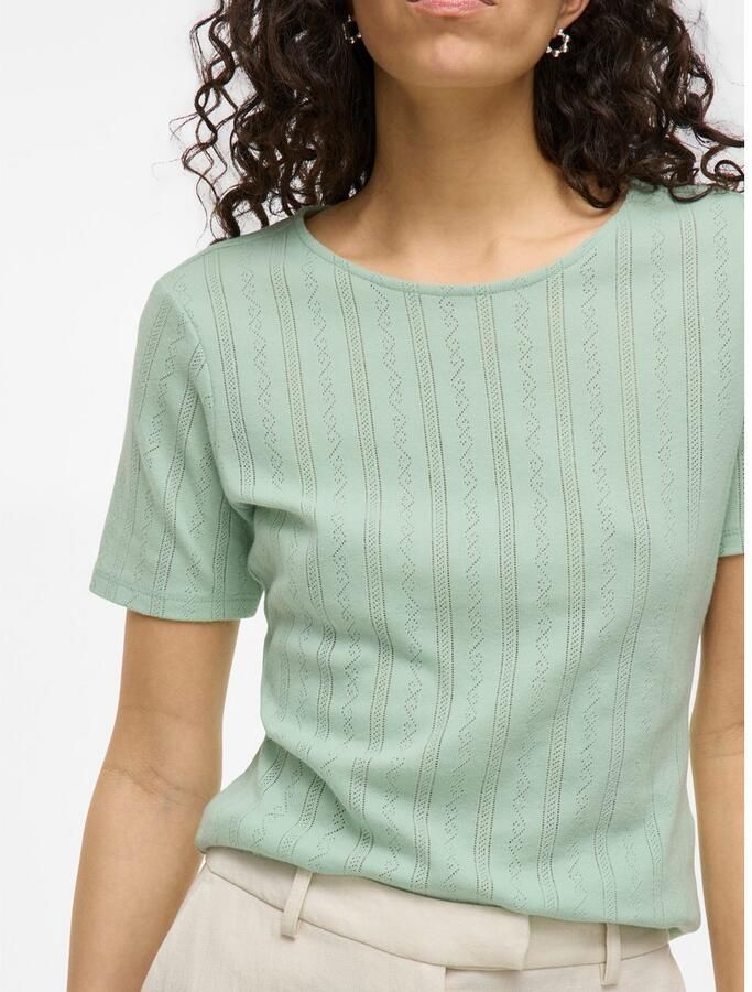 Vila Shirt met korte mouwen VIKASSIE S S POINTELLE TOP NOOS