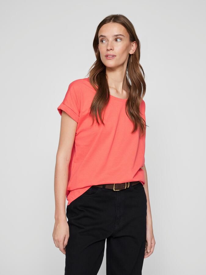 Vila Shirt met ronde hals VIDREAMERS NEW PURE T-SHIRT SU-NOOS Basic dames T-shirt met ronde hals en omgeslagen mouwen - Foto 5