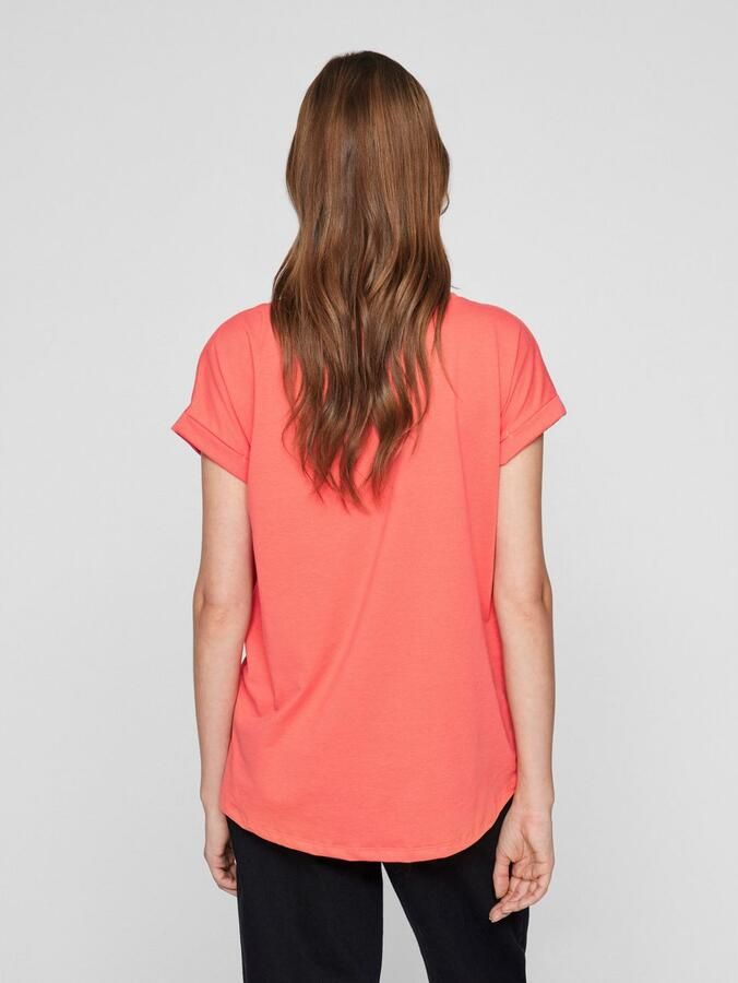 Vila Shirt met ronde hals VIDREAMERS NEW PURE T-SHIRT SU-NOOS Basic dames T-shirt met ronde hals en omgeslagen mouwen - Foto 3