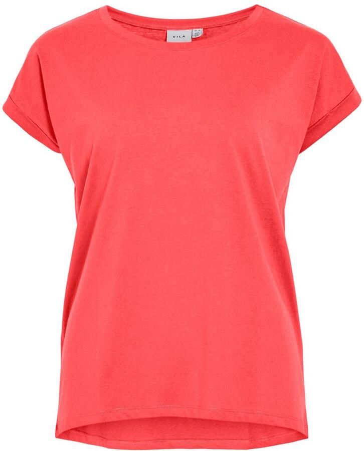 Vila Shirt met ronde hals VIDREAMERS NEW PURE T-SHIRT SU-NOOS Basic dames T-shirt met ronde hals en omgeslagen mouwen
