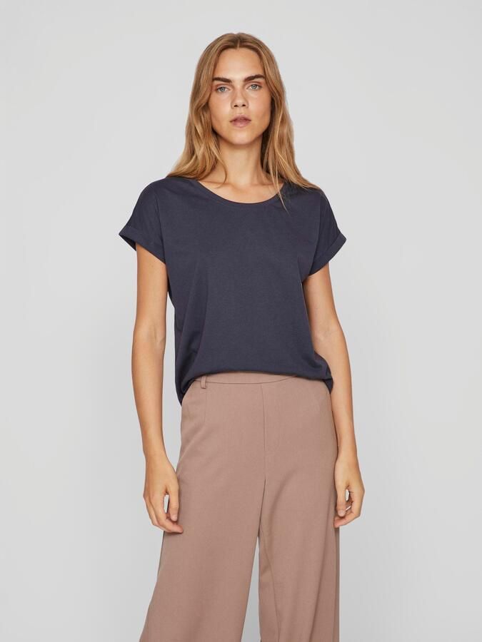 Vila Shirt met ronde hals VIDREAMERS NEW PURE T-SHIRT SU-NOOS Basic dames T-shirt met ronde hals en omgeslagen mouwen - Foto 5