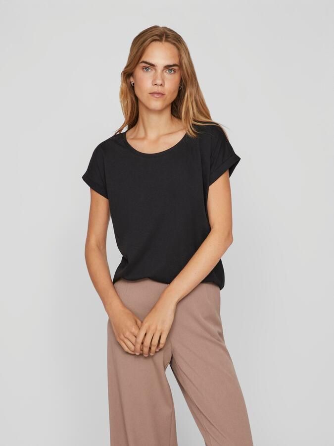 Vila Shirt met ronde hals VIDREAMERS NEW PURE T-SHIRT SU-NOOS Basic dames T-shirt met ronde hals en omgeslagen mouwen - Foto 6