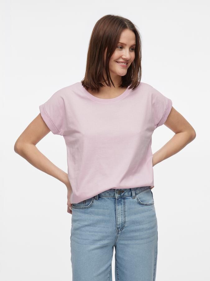 Vila Shirt met ronde hals VIDREAMERS NEW PURE T-SHIRT SU-NOOS Basic dames T-shirt met ronde hals en omgeslagen mouwen - Foto 6