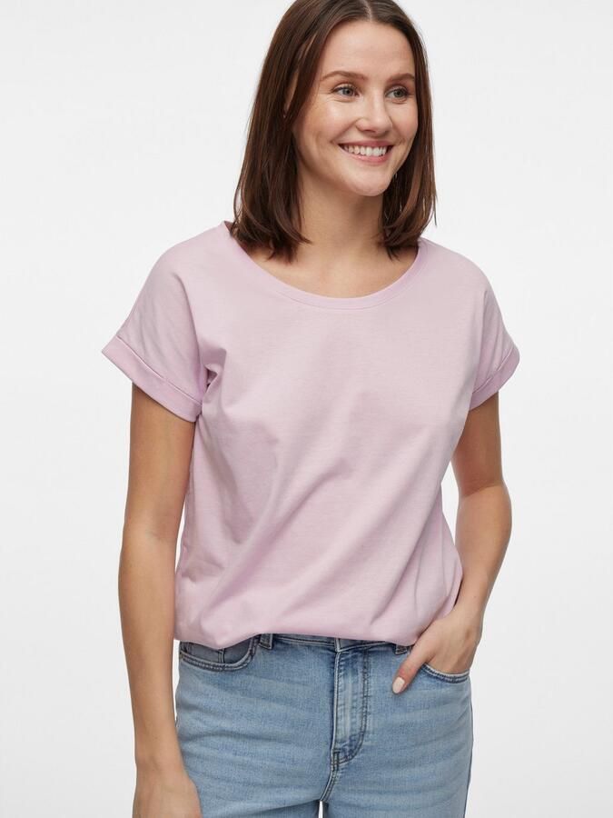 Vila Shirt met ronde hals VIDREAMERS NEW PURE T-SHIRT SU-NOOS Basic dames T-shirt met ronde hals en omgeslagen mouwen - Foto 5