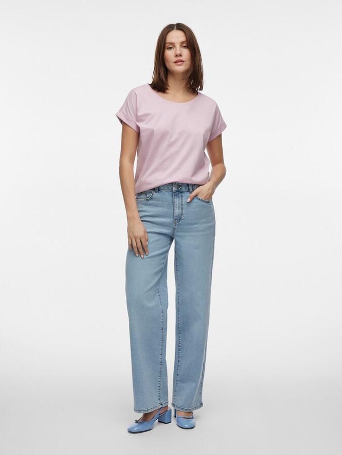 Vila Shirt met ronde hals VIDREAMERS NEW PURE T-SHIRT SU-NOOS Basic dames T-shirt met ronde hals en omgeslagen mouwen - Foto 4