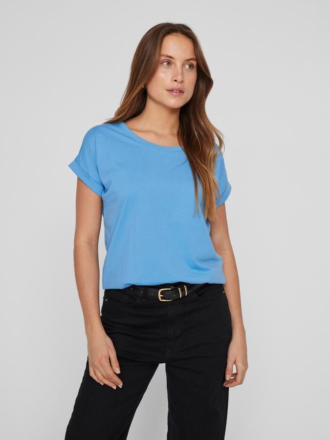 Vila Shirt met ronde hals VIDREAMERS NEW PURE T-SHIRT SU-NOOS Basic dames T-shirt met ronde hals en omgeslagen mouwen - Foto 5