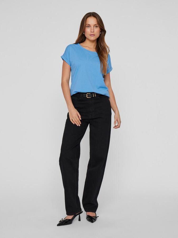 Vila Shirt met ronde hals VIDREAMERS NEW PURE T-SHIRT SU-NOOS Basic dames T-shirt met ronde hals en omgeslagen mouwen - Foto 4
