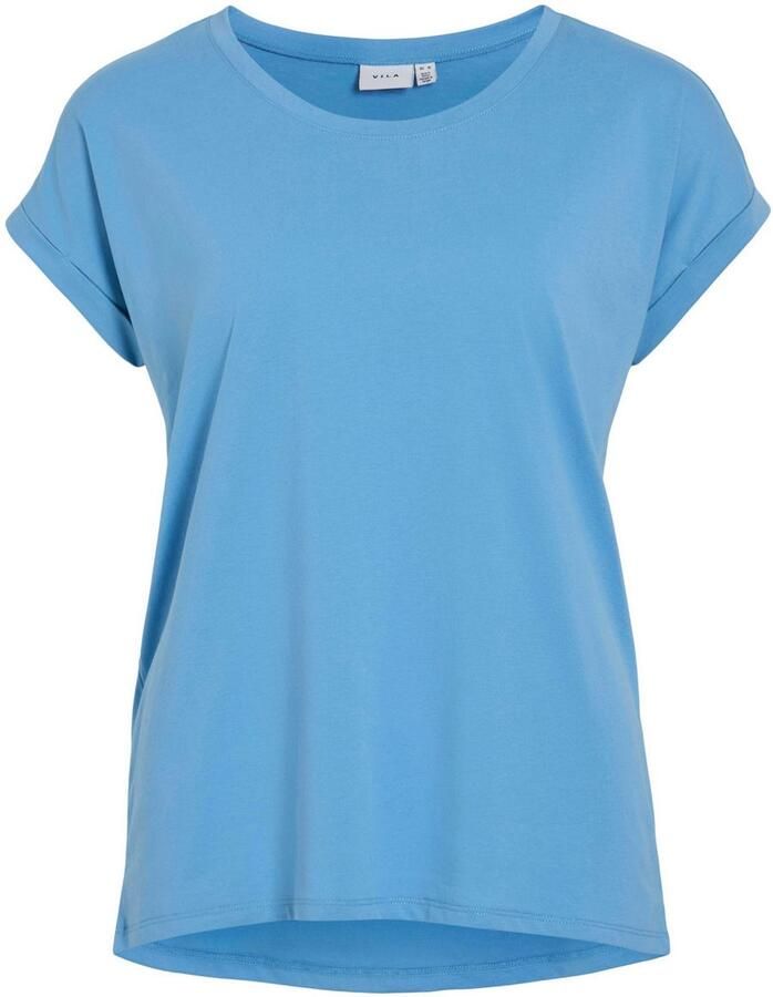 Vila Shirt met ronde hals VIDREAMERS NEW PURE T-SHIRT SU-NOOS Basic dames T-shirt met ronde hals en omgeslagen mouwen