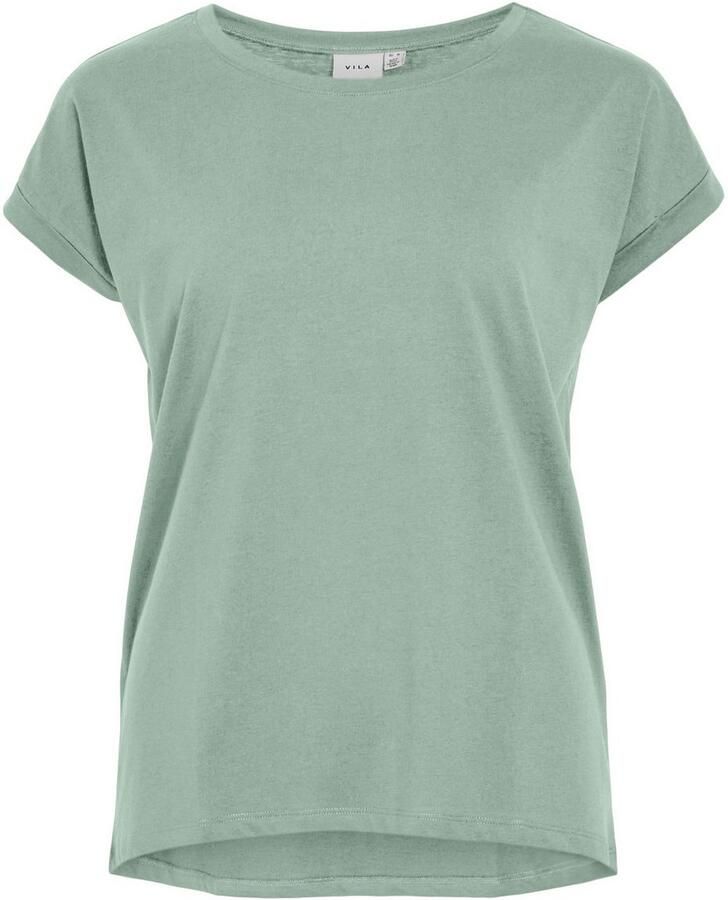 Vila Shirt met ronde hals VIDREAMERS NEW PURE T-SHIRT SU-NOOS Basic dames T-shirt met ronde hals en omgeslagen mouwen