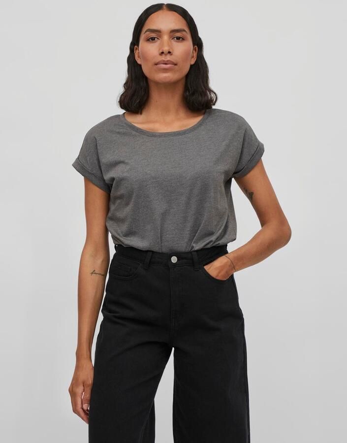 Vila Shirt met ronde hals VIDREAMERS NEW PURE T-SHIRT SU-NOOS Basic dames T-shirt met ronde hals en omgeslagen mouwen - Foto 6