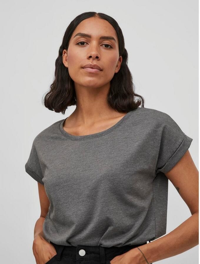 Vila Shirt met ronde hals VIDREAMERS NEW PURE T-SHIRT SU-NOOS Basic dames T-shirt met ronde hals en omgeslagen mouwen - Foto 3
