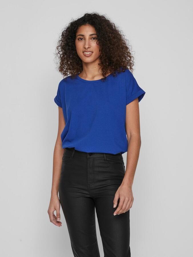 Vila Shirt met ronde hals VIDREAMERS NEW PURE T-SHIRT SU-NOOS Basic dames T-shirt met ronde hals en omgeslagen mouwen - Foto 8