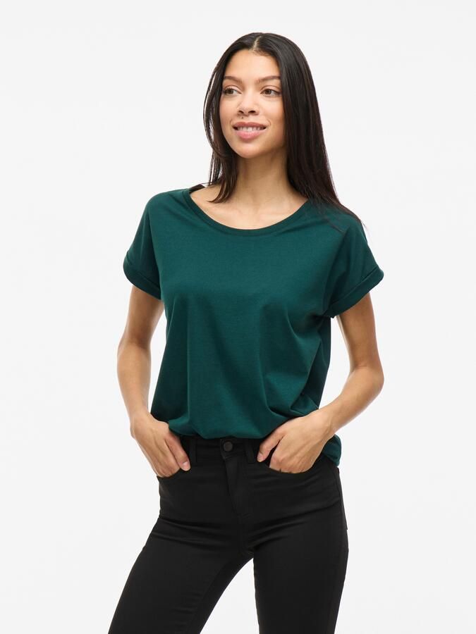 Vila Shirt met ronde hals VIDREAMERS NEW PURE T-SHIRT SU-NOOS Basic dames T-shirt met ronde hals en omgeslagen mouwen - Foto 7
